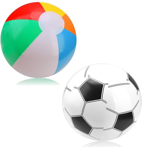 FOEEORT 2 PCS Beach Ball, Beach Ball Football Small Blow Up Beach Balls Water Game, for Summer Pool Games Beach Party Balls, Kids and Adults Summer Pool Party Toys