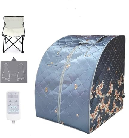 Kit de sauna para el hogar, Sauna de infrarrojos lejanos for una persona, conjunto de SPA portátil de cuerpo completo con almohadilla de pie calefactora con Control remoto de tiempo y temperatura