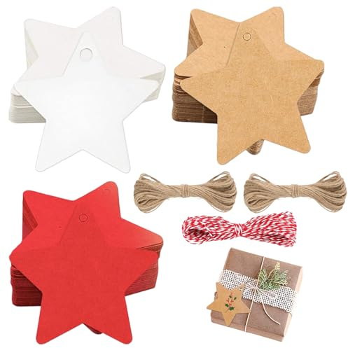 Etichette regalo 120 pezzi cartoncino kraft segnatagli personalizzabili natalizi stelle rosse bianche marroni per confezioni fai da te eventi feste compleanni Natale