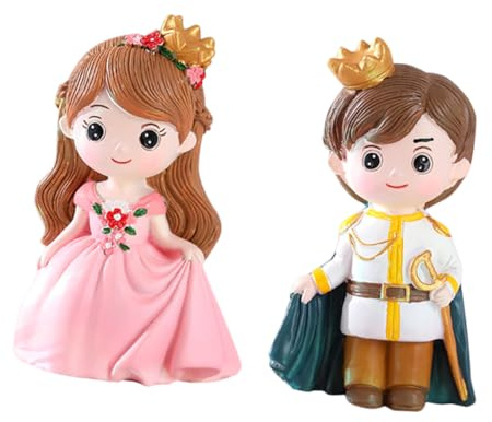 BRIGHTFUFU 2pcs Princess and Prince Doll Cake Toppers for Birthday Cake Decoration Cute Cartoon Party Ornaments for Boys for Tabletop and Themed Celebrations