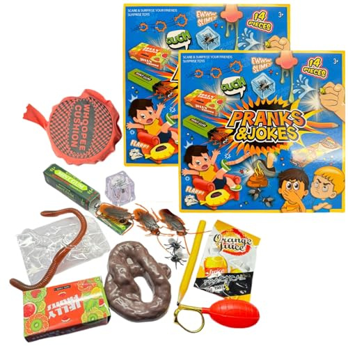 Hiemible 2 Pièces Kit De Articles De Farce Et Attrape pour Adulte Enfant, Jeux De Societe Farces Et Attrapes, Boîte De Gadgets Poisson D'Avril Réaliste pour Fêtes Amis, Événements Scolaires, Réunions