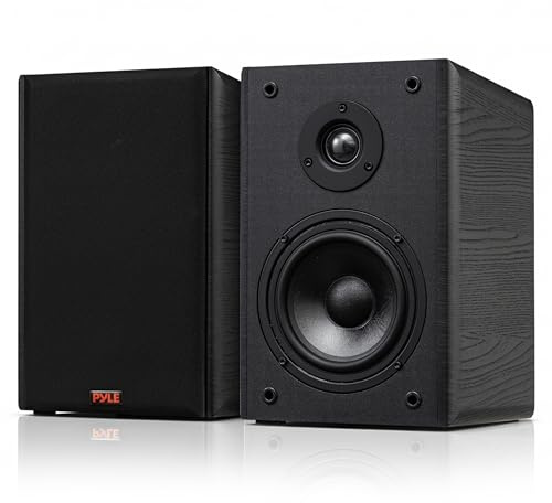Pyle Altoparlanti da scaffale da 16,5 cm, coppia di altoparlanti da scaffale cablati con staffe per montaggio a parete, home theater HiFi a 2 vie con cono di carta, tweeter a cupola morbida, design