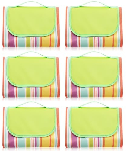Shellwei 6 Pcs Beach Blankets Waterproof Sandproof Extra Large 80 x 60 Inch Outdoor Picnic Blankets Foldable Portable Beach Mat Tote Travel Supplies for Camping Park Grass(Rainbow Stripes)
