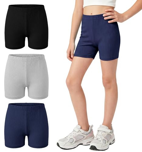 Hoseay Pantalones Cortos Niña Algodón Lote de 3 Leggings 9-10, Azul