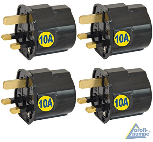 Universell reseadapter, manlig säkerhetsadapter, reseadapter jord, med ätpinnar, tysk Schuko-kontakt till England, mässing, 10 A, 250 V