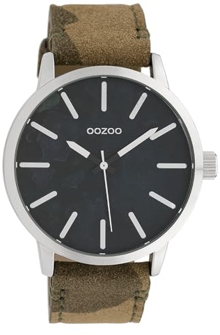 Oozoo Herrenuhr mit Lederband 45 MM Camouflage Dunkelblau/Camouflage C10001