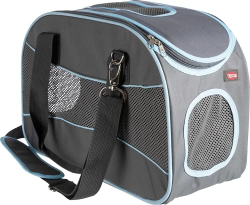 TRIXIE Sac pour chien Alison - indéformable - fixation trolley - ouverture en haut - bandoulière - laisse courte intégrée - fond rembourré - 20 x 29 x 43 cm - jusqu'à 8 kg - gris/bleu - 28856