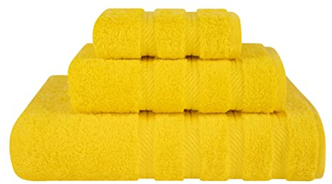 American Soft Linen - Juego de 3 lujosas toallas algodón turco primera calidad para cuarto baño que incluye 1 toalla 68,5 x 137 cm, mano 40,5 71 y tocador 33 Amarillo limón