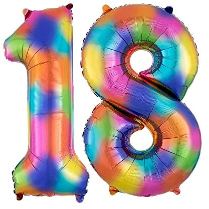 DIWULI Luftballon 18 Geburtstag XXL Bunt Regenbogen Zahl 18