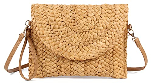 LHHMZ Damen Stroh Clutch Geldbörse Sommer Handtaschen Umhängetaschen aus gewebtem Stroh Strand Clutch Geldbörse