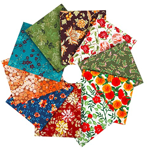 Craftido 10 Stück 18”x21” (46x53 cm) Fat Quarters Stoffpakete - Mittleres Gewicht 145g - 100% Baumwollstoff für Quilten, Nähen, Patchwork, DIY und handgefertigte Bastelarbeiten - Retro Style