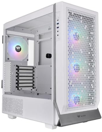 Thermaltake Ceres 500 White Mid Tower ATX Computer Case with Tempered Glass Side Panel; 4 Preinstalled PWM ARGB Fans; Rotational PCIe Slots,3 Years Warranty.