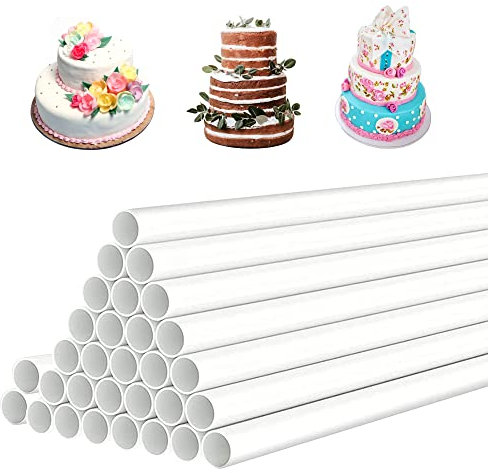 J&M DECO Alzata per Torta - Pioli Riutilizzabili 30 Pezzi - Accessori da Forno Solidi - Supporti per Torte da 24 cm - Alzate per Torte a Strati - Accessori per Torte per iImpilare Torte