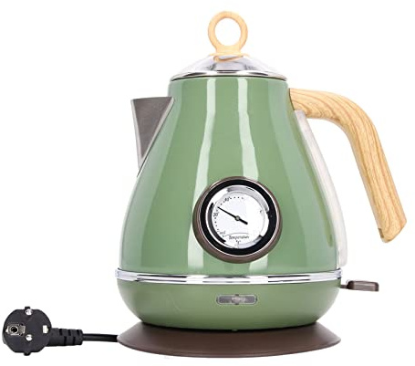 Elektrischer Wasserkocher, 1.7 L Retro Lack Bakelit Elektrischer Teekessel mit 360 Grad drehbarem Sockel, Abschaltautomatik & Trockengehschutz, 1850W Schnellkochend, Temperaturanze (Grün)