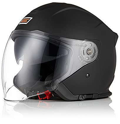ORIGINE Motorradhelm Jethelm Roller Helm Scooter Helm Moped Mofa Helm mit Doppelvisier ECE Zertifizierung (SOLID MATT Black,XS)