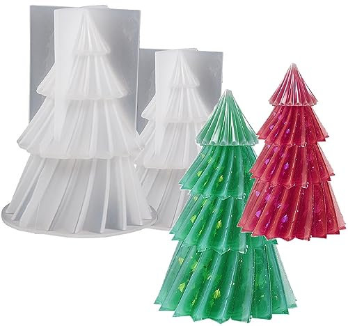 XNSHUN 3D Weihnachtsbaum Kerzengießform, 2 Stück Weihnacht DIY Silikonform Gießformen, Silikonform Kerzenform Für Die Herstellung Von Kerzen Weihnachten Party Dekoration