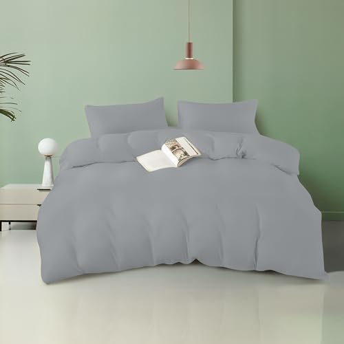 BESCH Juego de Funda Nórdica Microfibra 4 Piezas Ultra Suave, Ligero y Transpirable para Cama 150-1 Funda Edredón 220x240cm, 2 Fundas de Almohada 50x90cm y Bajera Ajustable 150x200+25cm (Gris)