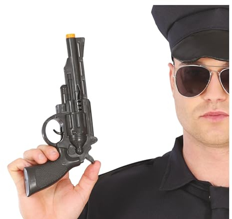 FIESTAS GUIRCA | Pistola Poliziotto e Ladro (27 cm) - Accessorio per Costume Carnevale, Halloween, Feste a Tema Militari, Western, Cosplay - Adulto Bambino - Nero