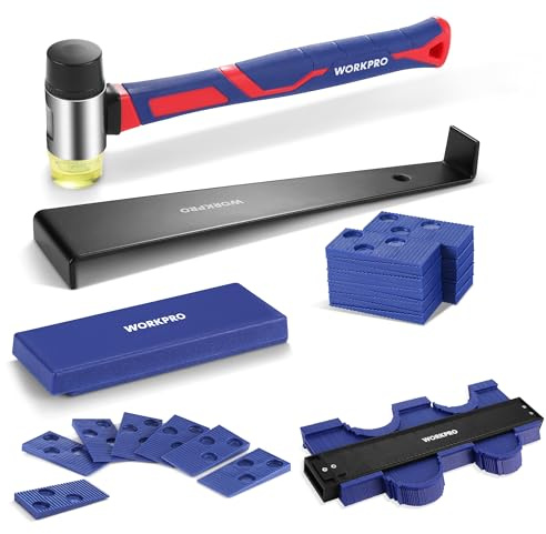 WORKPRO Laminate Flooring Installation Kit- Rubber Mallet with Fiberglass Handle, 10 Contour Gauge, Heavy Duty Pull Bar, Solid Tapping Block and 40 Spacers- Premium Wood Flooring Installation Tool