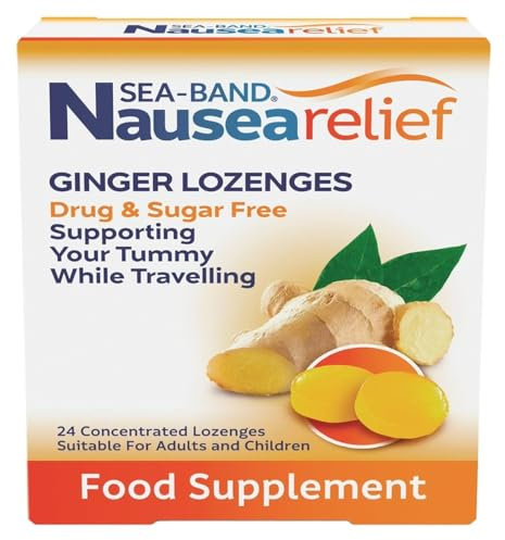 Sea-Band Travel Sickness Sugar Free Ginger Lozenges (24 Pack) for Adults and Children Over 6 Years, for Motion and Nausea Relief (24 Lozenges, Pack of 1)