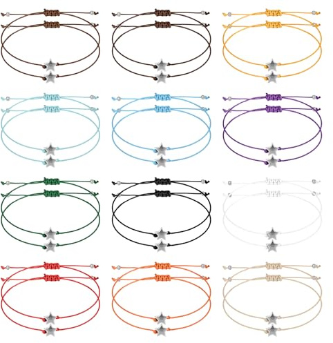 24 Pezzi Braccialetti Dell'Amicizia a Stella dei Desideri Regolabili Sfusi Staccabili - Regali per Donne Uomini