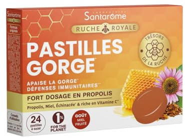 Santarome - Pastilles Gorge - Complément alimentaire pour apaiser la gorge - Propolis, Miel & Échinacée - Aide à soulager les irritations et soutenir les défenses immunitaires - 24 pastilles