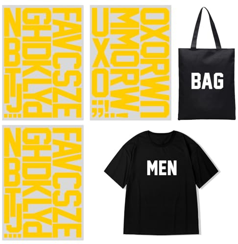 Letras de transferencia de calor para planchar de 7,6 cm, alfabetos, tela, vinilo, para camisetas deportivas, camisetas, ropa, eslogan impresión, manualidades, decoración (amarillo)