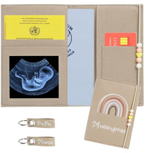 Mutterpasshülle Filz Mutterpass Schutzhülle mit Fächern Mutterpasshüllen Regenbogen Hülle Mutterpass Organizer zur Aufbewahrung von Versicherungskarten Impfpass Ultraschallbildern