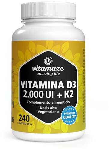 Vitamina D3 K2, 8 Mese, 240 Piccole Compresse, Alto Dosaggio Vitamina D3 e 100 mcg Vitamina K2, Elevata Biodisponibilità, Ossa, Denti, Articolazioni, Sistema Immunitario, Qualitá Tedesca, Vitamaze