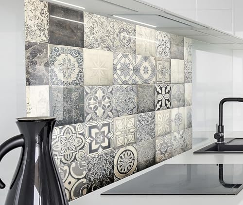 timalo Herd Spritzschutz Wand Spüle, Küche Küchenrückwand Glasoptik | Acryl Glas 2mm | Glasrückwand Acrylglas Küchenpaneele Rückwandschutz Platte | 60x52cm Orientalische Fliesen grau