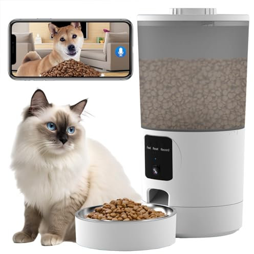 Automatic Cat Feeder with 2K Camera and Smart App, 6L Smart Pet Food Dispenser for Cats/Dogs, Timed Auto Control Meals, 2.4G / 5G WiFi, Auto Pet Feeder for Cats and Dogs, Easy Clean