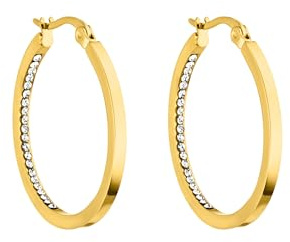 Purelei Inner Shine Creoler örhängen – rostfritt stål 18K förgylld/roséguldpläterade eller silver – 30 mm Ø, 2 mm bred – damörhängen, Vanlig, Rostfritt stål, Abalone