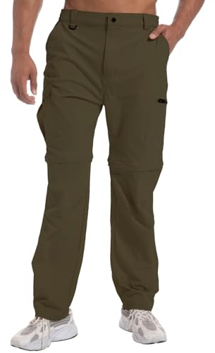 Mens Outdoor Hiking Pants Convertible Lightweight Water Resistant Quick Dry Zip Off Fishing Travel Camping Tactical Pants, Mud Brown, Large