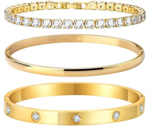 YSFVNP 3 Pcs Gold Bangles, Gold Bangle, Adjustable Stacking Bangle Link Chain Bracelets Jewellery Gifts Set for Women