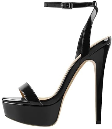Only maker - Sandali da donna con plateau, tacco alto, stiletto con cinturino, Nero metallizzato., 40 EU