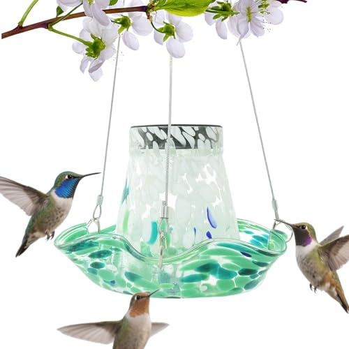 Besreey Distributeur de nourriture pour colibri - Station d'alimentation solaire pour oiseaux - Bain d'oiseaux - Décoration de jardin avec décoration solaire - Vitrail - Cadeau d'anniversaire pour