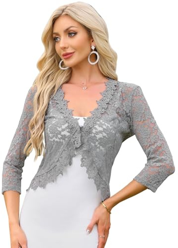 Allegra K Floral Lace Shrugs for Women's Evening 3/4 Sleeves Formal Elegant Bolero Cardigan | Bolero formal con mangas 3/4