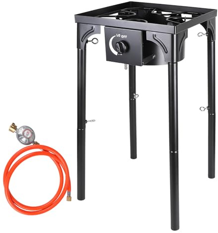 CPROSP Fornello a Gas da Esterno in Ghisa 10kw, 40×40×76cm, 4 Piedi Bruciatore a Gas con Tubo da 1,5 m Riduttore Pressione da 50 bar, Fornello per Pomodori per Escursionismo Picnic campeggio
