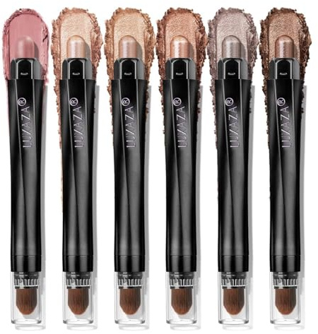 LUXAZA PRO Neutral Eyeshadow Stick Makeup 6PCS Set, Brown Nude Metallic Shimmer Matte Cream Eye Shadow Palette Eyeliner Brightener Pencil Crayon, Halloween Makeup - BROWN CANYON