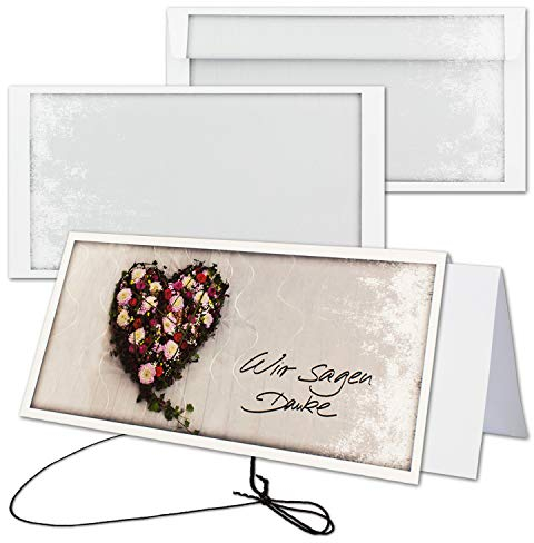 25x Trauerkarte mit Umschlag Set Danksagung - Blumen-Herz - inklusive hochwertiger Box- DIN Lang Quer-Format - Danksagungskarten Trauerkarten nach Beerdigung - Trauer-Papiere by GUSTAV NEUSER