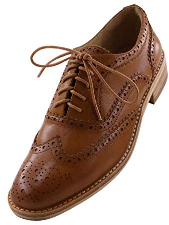 Women's Oxford Dress Shoes Leather Brown Full Brogue Perforated Lace Up Wingtips Vintage Flats Size 6.5