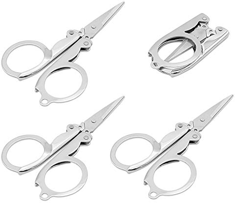 4PCS Small Stainless Steel Folding Portable Craft Scissors Multipurpose Scissors Mini Travel Pocket Cutter for School Home Office Art Craft Sewing Crafting Camping Emergency Outdoors