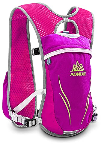 5.5L Damen Herren Laufrucksack Trinkrucksack Laufen Rucksack Fahrradrucksack mit Optional Trinkflaschen für Marathon Wandern (Rose)