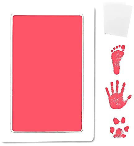 Inkless Large Clean Touch Ink Pad Kit for Baby Footprint, Handprint & Pet Paw Print - No Ink Mess, Clear Print, Smudge Resistant, Long Lasting, Baby Safe, Includes 2 Cardstock(Clean-Touch - Pink)