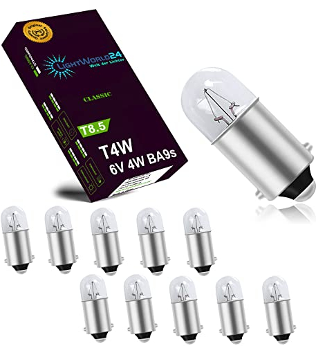 LIGHTWORLD24 T4W BA9s Standlicht-Lampe Autolampe 6V 4W Birnen Auto Standlicht Innenraumbeleuchtung Innenbeleuchtung Signallampe (BA9s 6V 10er SET)