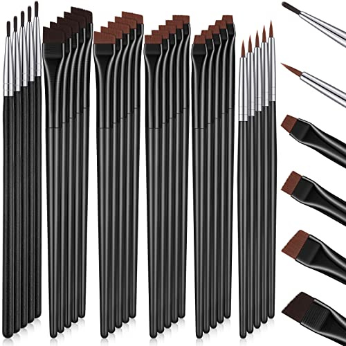Potchen 30 Pcs Eyeliner Brush Set Gel Angled Eye Liner Fine Flat Slanted Eyebrow Brushes Thin Makeup Tool for Women Girls Salon Beauty Cosmetic Esthetician Supplies