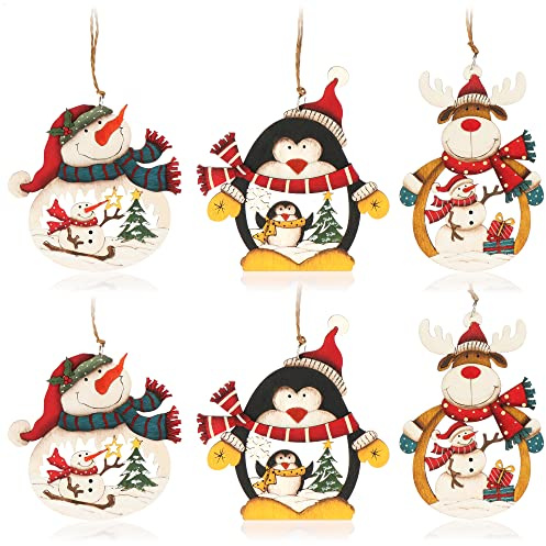 com-four® 6x Decorazioni Natalizie in Legno da Appendere, Addobbi natalizi | Addobbi colorati in legno per albero di Natale, ghirlande e decorazioni festive