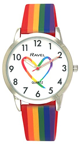 Ravel - Reloj Unisex con Diseño de Arco Iris con Correa de Silicona (Caja de Reloj de 37 mm) - Cuarzo Analógico - R1812.5M - Arco Iris/Esfera Blanco