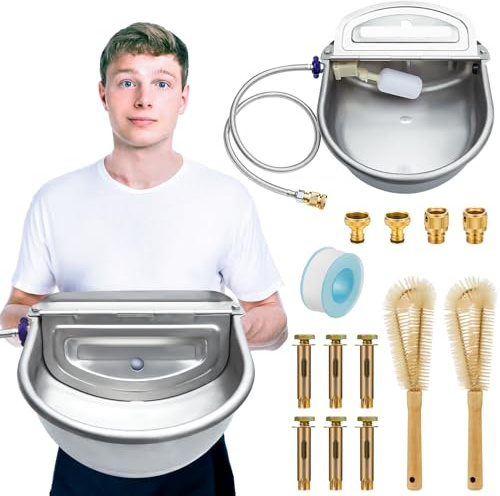 Tessco for you 2 Pack 4.5l/1.2 Gallon/152 oz Large Automatic Livestock Water Bowl, Stainless Steel Horse Waterer Dispenser with Float Valve, Automatic Animal Waterer for Dog Pig Cattle Dog Goat Farm
