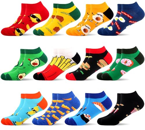 WeciBor Calcetines Tobilleros Algodón Hombre Divertidos Coloridos 12 Pares, Talla 43-46